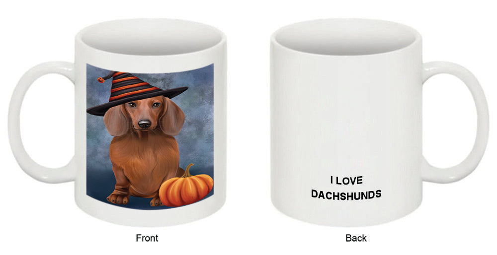 Happy Halloween Dachshund Dog Wearing Witch Hat with Pumpkin Coffee Mug MUG50339