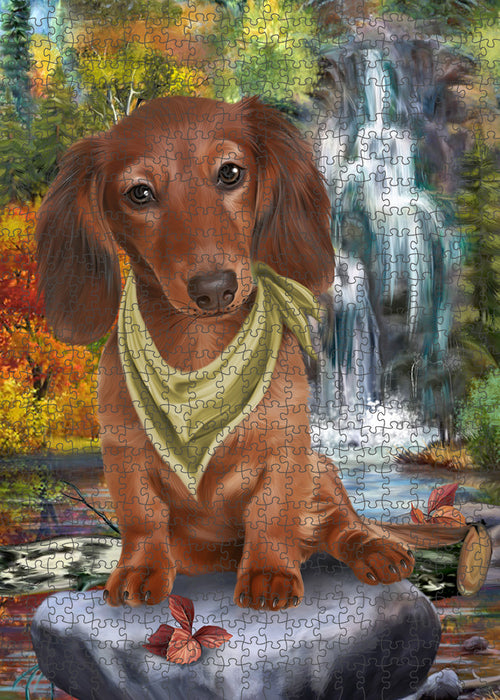 Scenic Waterfall Dachshund Dog Puzzle with Photo Tin PUZL59691