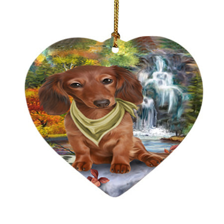 Scenic Waterfall Dachshund Dog Heart Christmas Ornament HPOR51868