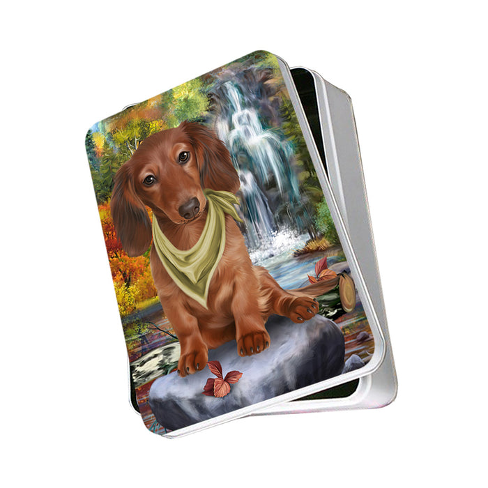 Scenic Waterfall Dachshund Dog Photo Storage Tin PITN51920
