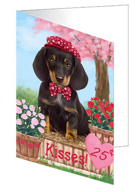 Rosie 25 Cent Kisses Dachshund Dog Handmade Artwork Assorted Pets Greeting Cards and Note Cards with Envelopes for All Occasions and Holiday Seasons GCD71816