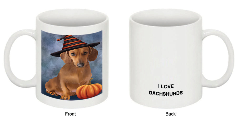 Happy Halloween Dachshund Dog Wearing Witch Hat with Pumpkin Coffee Mug MUG50340