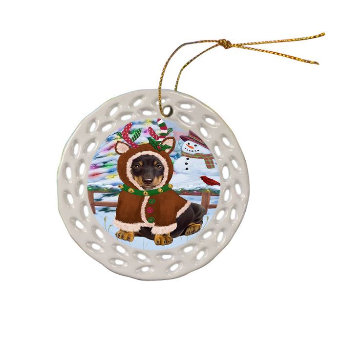 Christmas Gingerbread House Candyfest Dachshund Dog Ceramic Doily Ornament DPOR56586