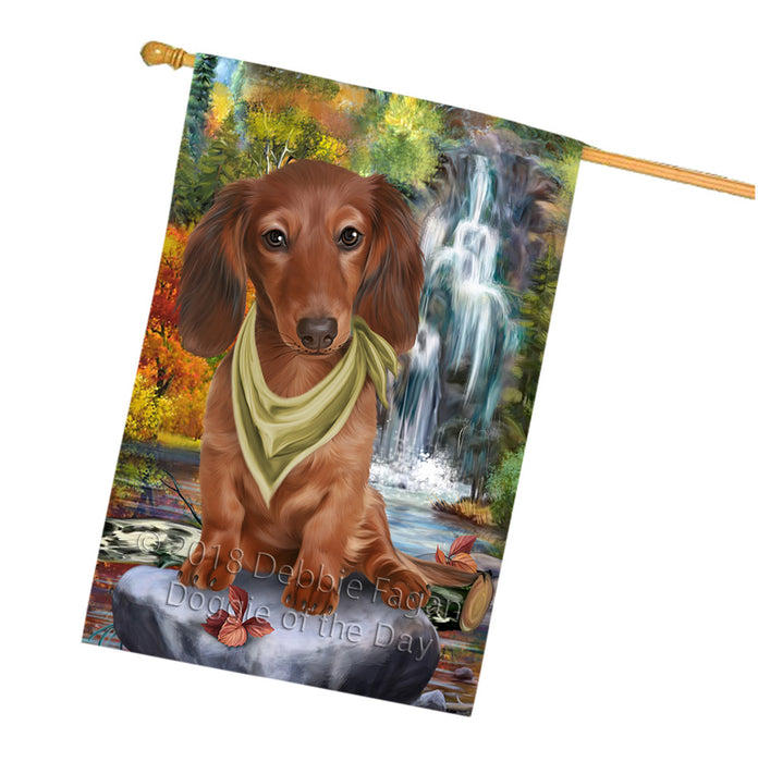 Scenic Waterfall Dachshund Dog House Flag FLG52001