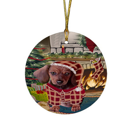 The Stocking was Hung Dachshund Dog Round Flat Christmas Ornament RFPOR55650