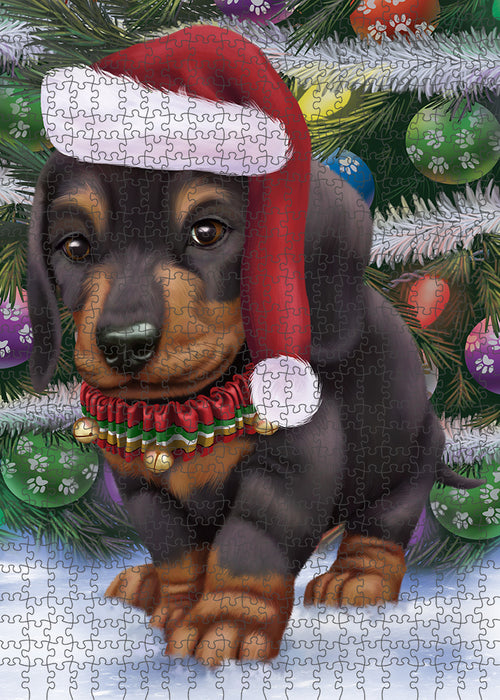 Trotting in the Snow Dachshund Dog Puzzle with Photo Tin PUZL85948