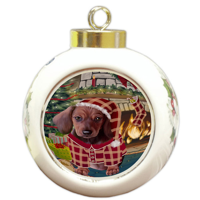 The Stocking was Hung Dachshund Dog Round Ball Christmas Ornament RBPOR55650
