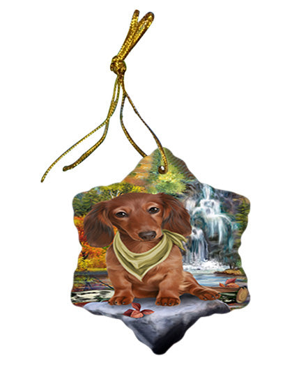 Scenic Waterfall Dachshund Dog Star Porcelain Ornament SPOR51859