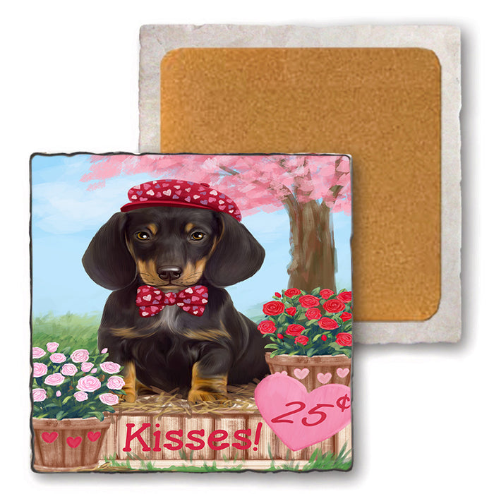 Rosie 25 Cent Kisses Dachshund Dog Set of 4 Natural Stone Marble Tile Coasters MCST50767