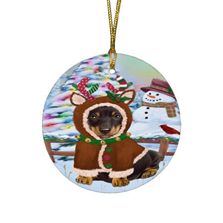 Christmas Gingerbread House Candyfest Dachshund Dog Round Flat Christmas Ornament RFPOR56586