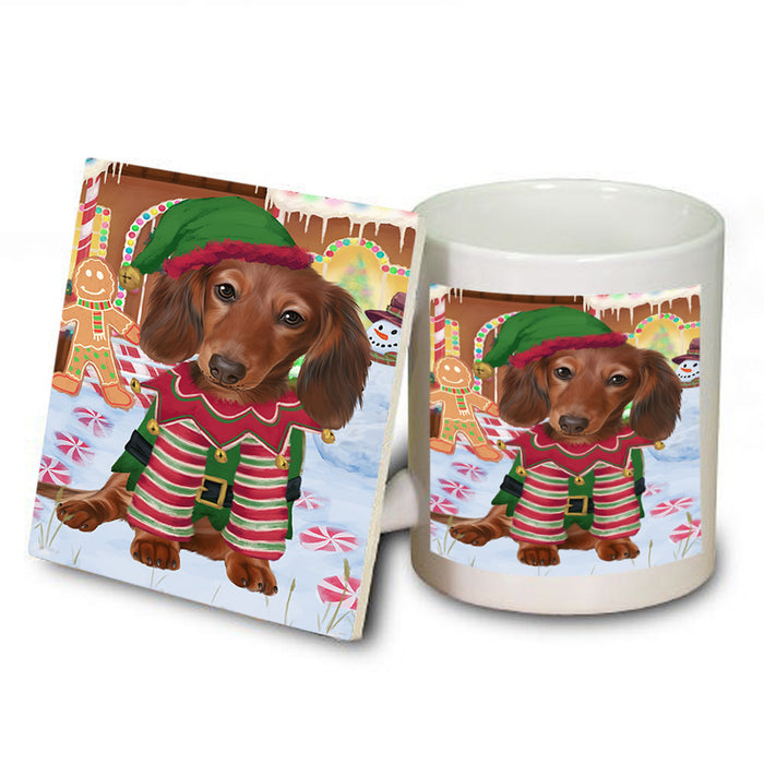 Christmas Gingerbread House Candyfest Dachshund Dog Mug and Coaster Set MUC56223