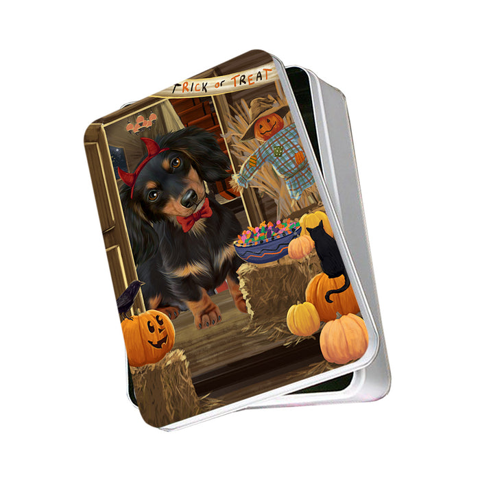 Enter at Own Risk Trick or Treat Halloween Dachshund Dog Photo Storage Tin PITN53107