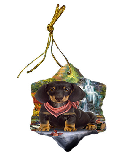 Scenic Waterfall Dachshund Dog Star Porcelain Ornament SPOR51860