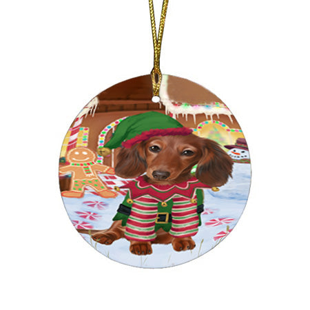 Christmas Gingerbread House Candyfest Dachshund Dog Round Flat Christmas Ornament RFPOR56587