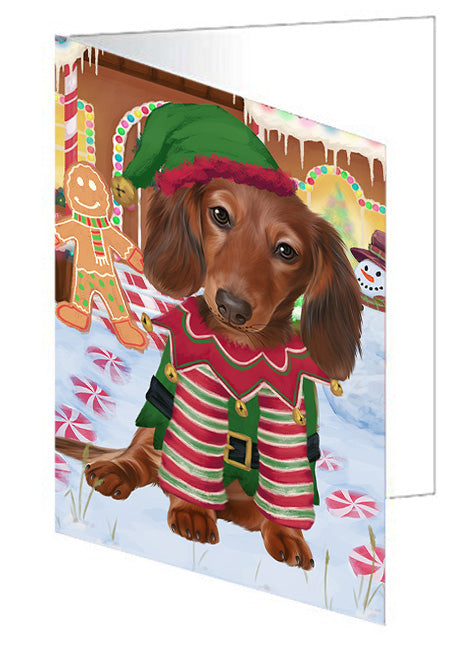 Christmas Gingerbread House Candyfest Dachshund Dog Handmade Artwork Assorted Pets Greeting Cards and Note Cards with Envelopes for All Occasions and Holiday Seasons GCD73208