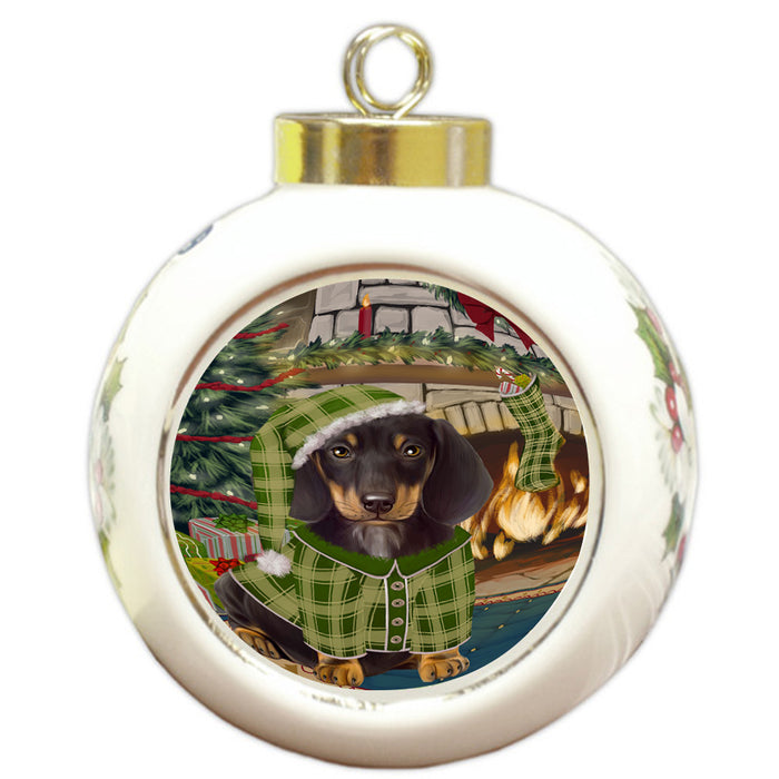 The Stocking was Hung Dachshund Dog Round Ball Christmas Ornament RBPOR55651