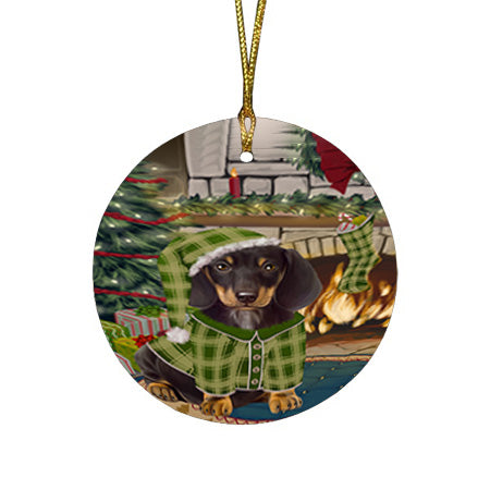 The Stocking was Hung Dachshund Dog Round Flat Christmas Ornament RFPOR55651