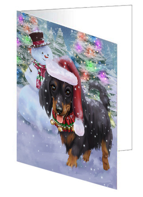 Trotting in the Snow Dachshund Dog Handmade Artwork Assorted Pets Greeting Cards and Note Cards with Envelopes for All Occasions and Holiday Seasons GCD68126