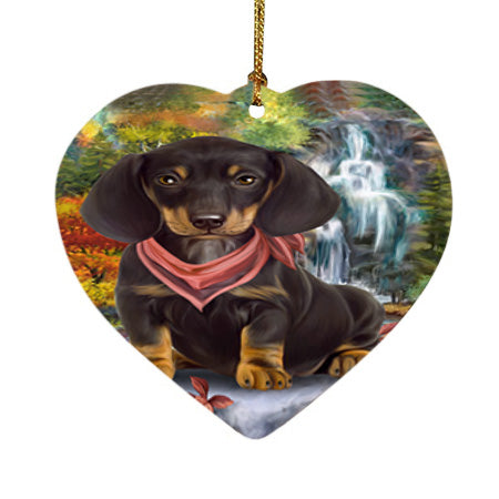 Scenic Waterfall Dachshund Dog Heart Christmas Ornament HPOR51869