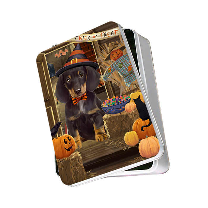 Enter at Own Risk Trick or Treat Halloween Dachshund Dog Photo Storage Tin PITN53108