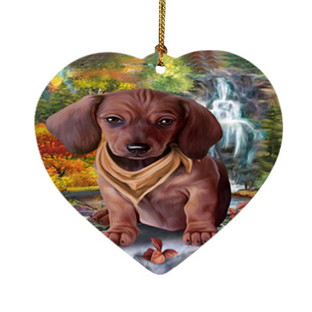 Scenic Waterfall Dachshund Dog Heart Christmas Ornament HPOR51870