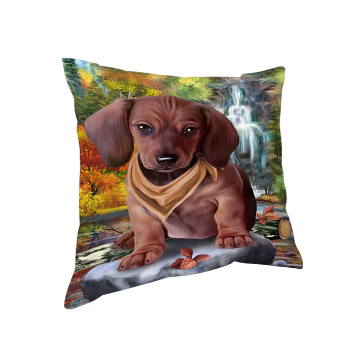 Scenic Waterfall Dachshund Dog Pillow PIL63844