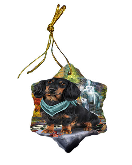 Scenic Waterfall Dachshund Dog Star Porcelain Ornament SPOR51862