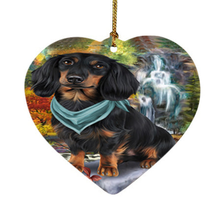 Scenic Waterfall Dachshund Dog Heart Christmas Ornament HPOR51871