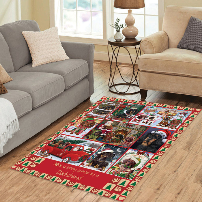 Love is Being Owned Christmas Dachshund Dogs Area Rug