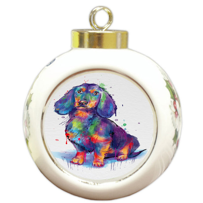 Watercolor Dachshund Dog Round Ball Christmas Ornament RBPOR58211