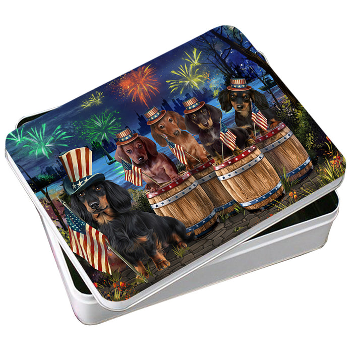 4th of July Independence Day Fireworks Dachshunds at the Lake Photo Storage Tin PITN51031