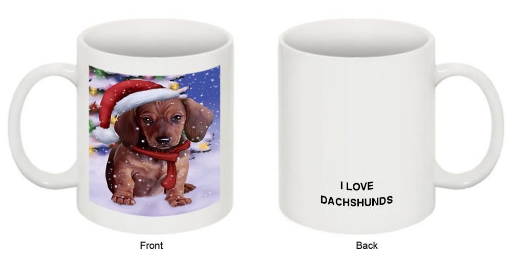 Winterland Wonderland Dachshund Dog In Christmas Holiday Scenic Background  Coffee Mug MUG48787