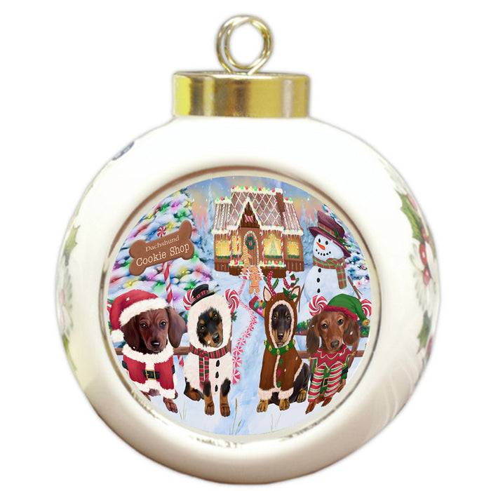 Holiday Gingerbread Cookie Shop Dachshunds Dog Round Ball Christmas Ornament RBPOR56468