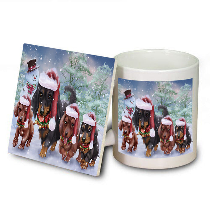 Christmas Running Family Dogs Dachshunds Dog Mug and Coaster Set MUC54212