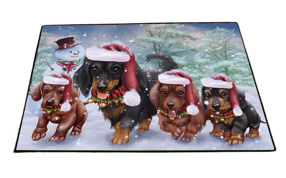 Christmas Running Family Dogs Dachshunds Dog Floormat FLMS54532