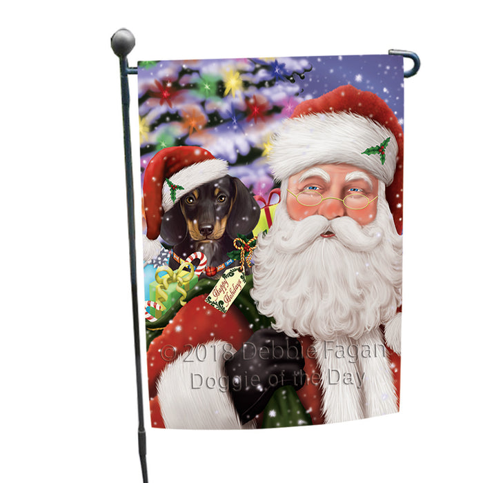 Santa Carrying Dachshund Dog and Christmas Presents Garden Flag GFLG54048