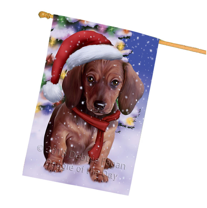 Winterland Wonderland Dachshund Dog In Christmas Holiday Scenic Background  House Flag FLG53587