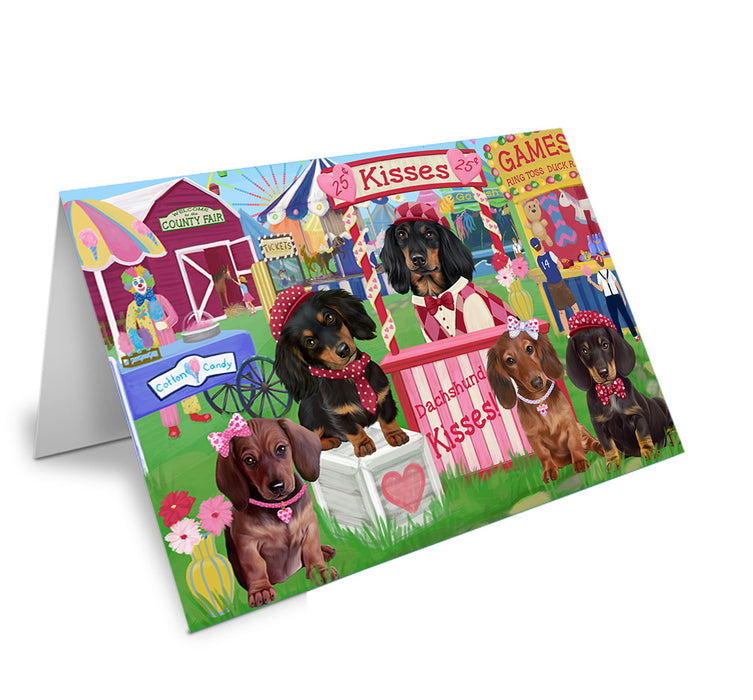 Carnival Kissing Booth Dachshunds Dog Handmade Artwork Assorted Pets Greeting Cards and Note Cards with Envelopes for All Occasions and Holiday Seasons GCD71873
