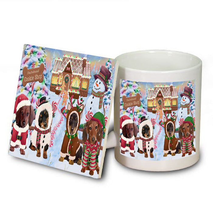 Holiday Gingerbread Cookie Shop Dachshunds Dog Mug and Coaster Set MUC56104