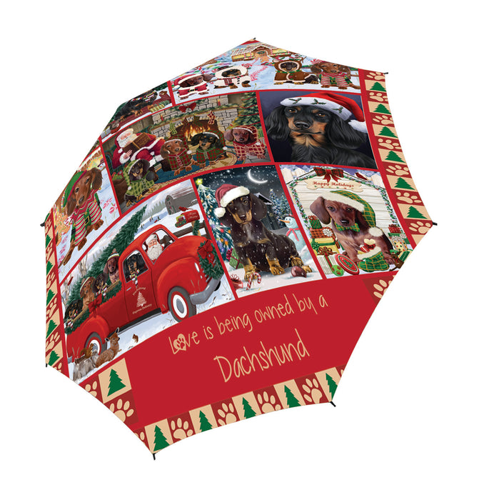 Love is Being Owned Christmas Dachshund Dogs Semi-Automatic Foldable Umbrella