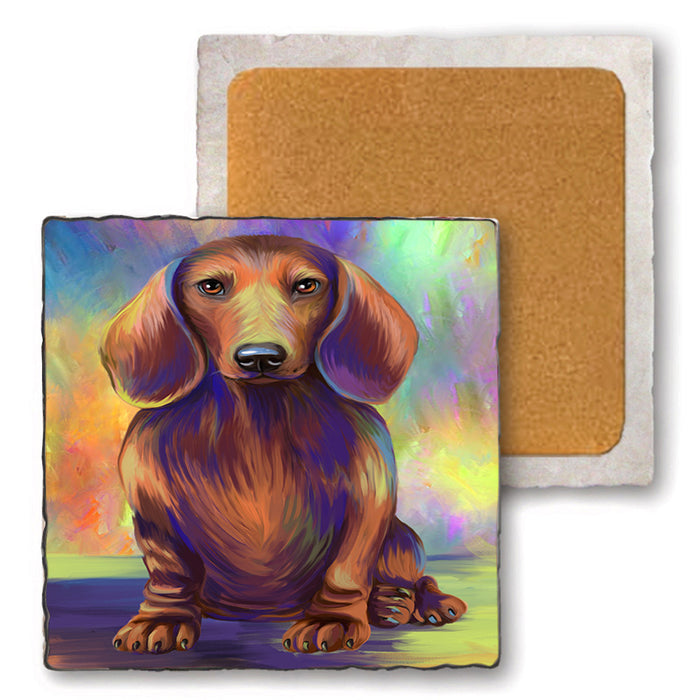 Pardise Wave Dachshund Dog Set of 4 Natural Stone Marble Tile Coasters MCST48598