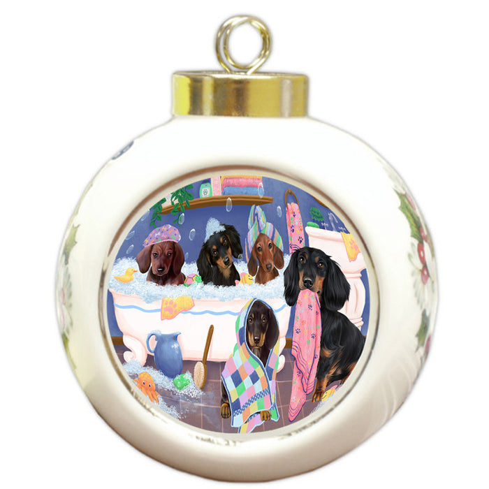 Rub A Dub Dogs In A Tub Dachshunds Dog Round Ball Christmas Ornament RBPOR57141