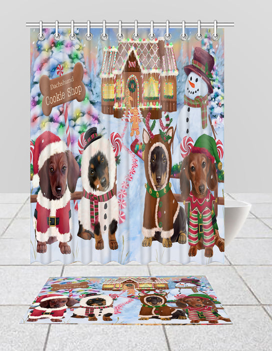 Holiday Gingerbread Cookie Dachshund Dogs  Bath Mat and Shower Curtain Combo