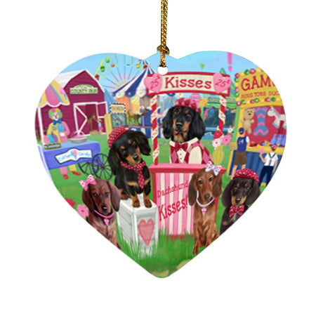 Carnival Kissing Booth Dachshunds Dog Heart Christmas Ornament HPOR56142