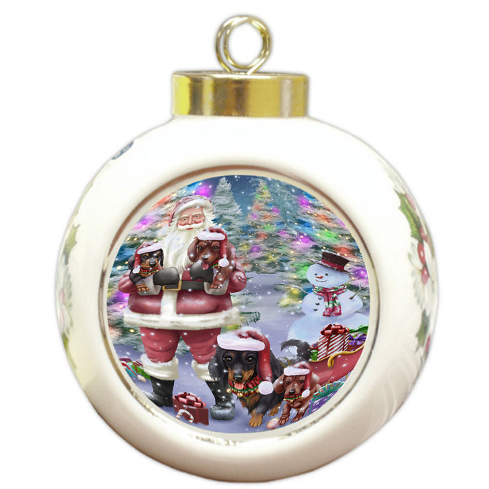 Trotting in the Snow Dachshund Dog Round Ball Christmas Ornament RBPOR54700
