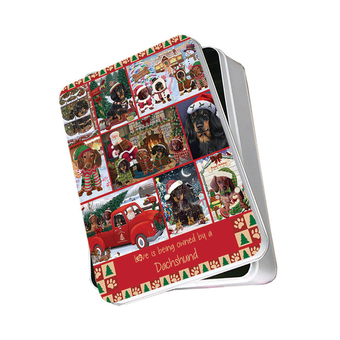 Love is Being Owned Christmas Dachshund Dogs Photo Storage Tin PITN57164