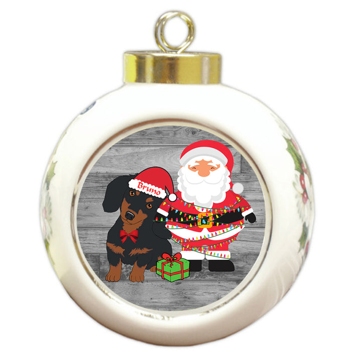Custom Personalized Dachshund Dog With Santa Wrapped in Light Christmas Round Ball Ornament