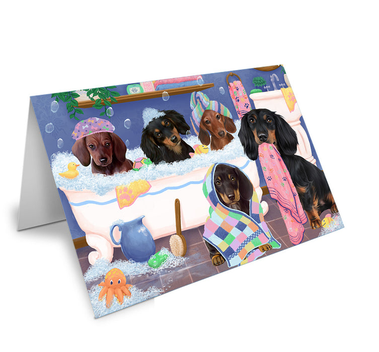 Rub A Dub Dogs In A Tub Dachshunds Dog Handmade Artwork Assorted Pets Greeting Cards and Note Cards with Envelopes for All Occasions and Holiday Seasons GCD74870