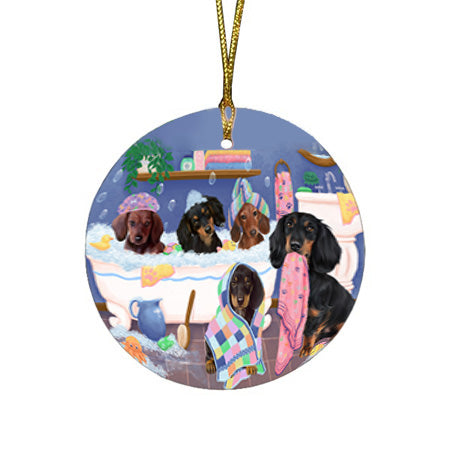 Rub A Dub Dogs In A Tub Dachshunds Dog Round Flat Christmas Ornament RFPOR57141