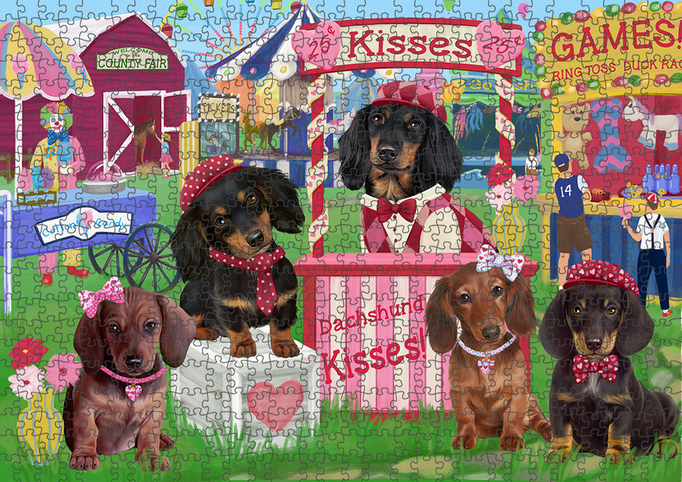 Carnival Kissing Booth Dachshunds Dog Puzzle with Photo Tin PUZL91348